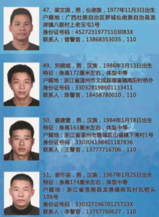 浙江省公安厅发布100名涉黑恶在逃人员通缉令13人在温州涉案