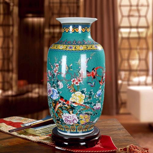 景德镇陶瓷器 高档珐琅彩瓷冬瓜花瓶花插 现代时尚落地客厅摆件 绿色