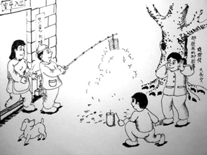 新春,新年的简笔画有鞭炮,对联简笔画