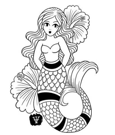 44张线条美人鱼纹身手稿素材图片
