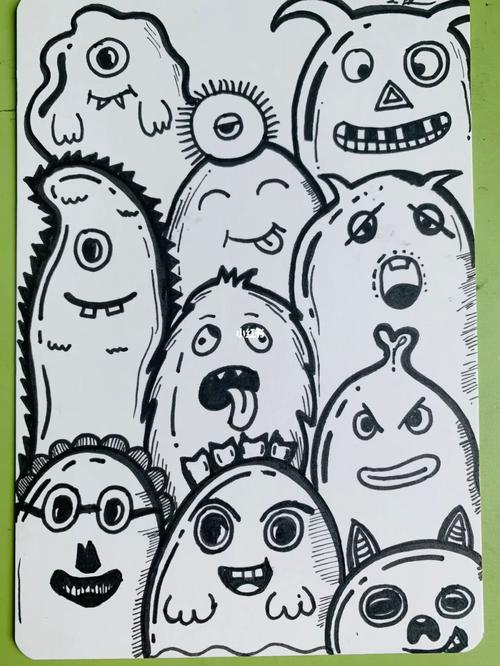 线描#手绘#小练笔(1):小怪兽_怪兽_线描_手绘_解压_文化_绘画