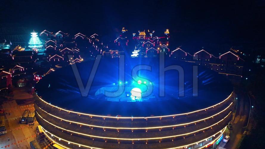 中国月也侗寨航拍三江侗乡鸟巢表演三江鸟巢