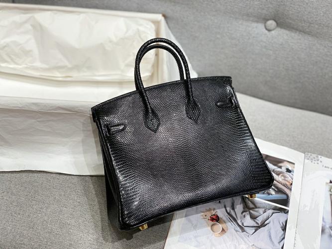 爱马仕动物皮包包 birkin 25cm 东南亚原产蜥蜴 黑色金扣