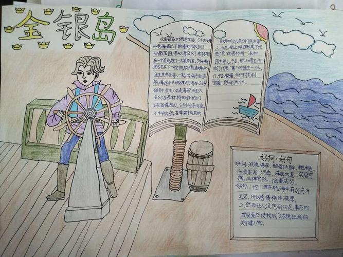 延职创新实验小学五年级(1)班课外阅读《金银岛》手抄报