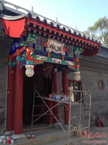 垂花门彩绘施工,苏彩包袱,山水画