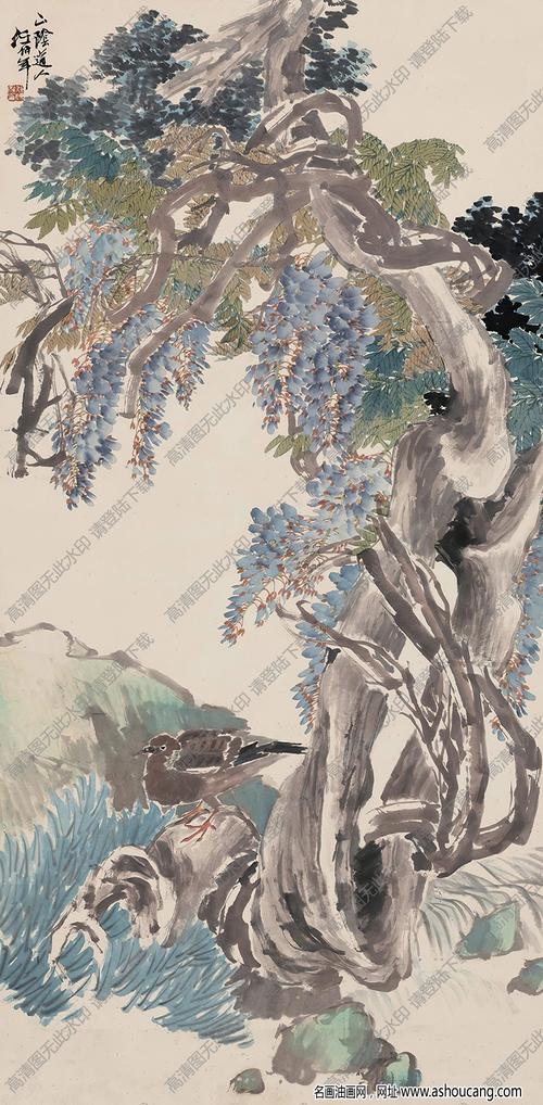 任伯年的画 紫藤古柏 高清大图下载