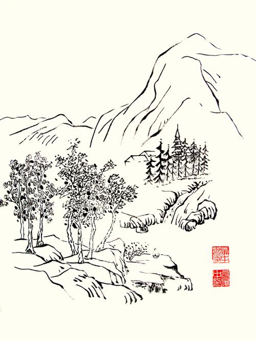 晏中手绘山水画墨稿2367w副本