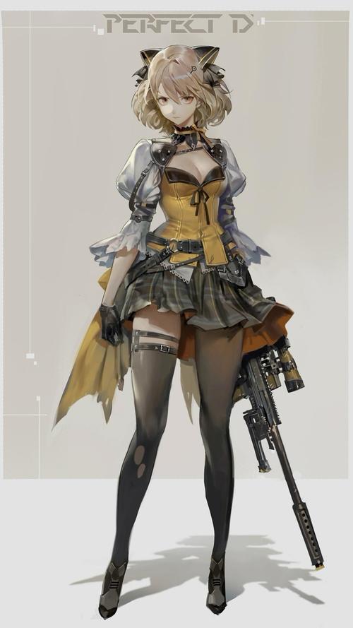 手绘手拿狙击步枪的动漫女战士