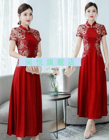 儿子女儿结婚妈妈穿的婚礼喜庆旗袍婆婆装连衣裙夏季礼服婚宴夏装高贵
