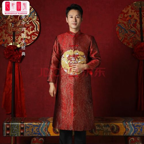 秀禾服新郎新款男士中式结婚礼服古装婚服龙凤褂唐装男秀禾夏 竖扣