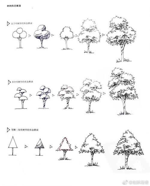 手绘表现中树的画法 (作者:@赵航街景 )