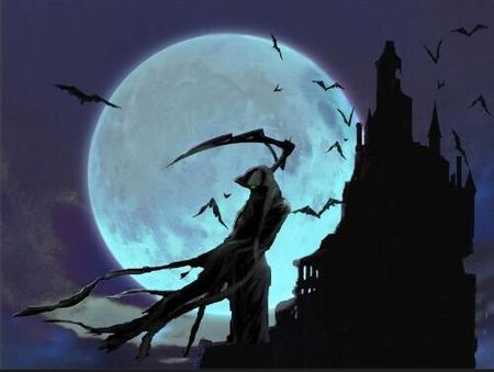 有关于死神拿着镰刀的照片,恐怖一点的!