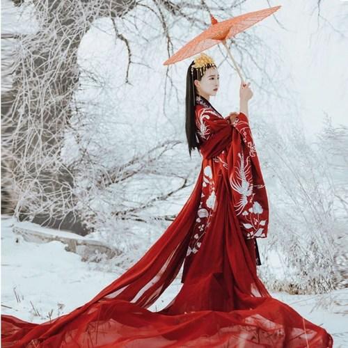 影楼摄影婚礼汉服华服古装婚服大红色汉唐婚嫁华丽拖尾女古装结婚_7折