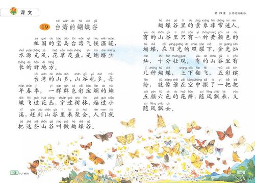 小学语文课本,苏教版二年级下册19课是《台湾的蝴蝶谷》.