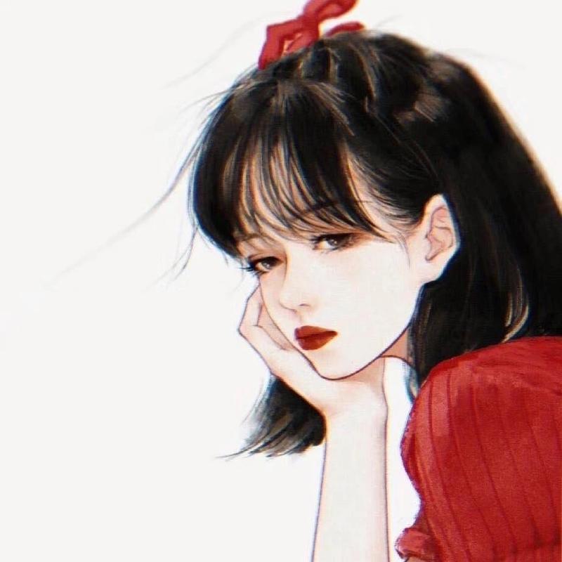 头像 头像女 卡通头像 手绘头像 插画 红色 冷淡风