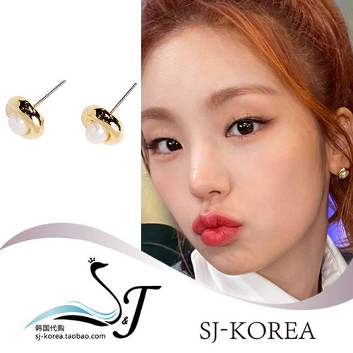 韩国engbrox正品黄礼志ins私服明星同款优雅淡水珍珠简洁耳钉耳饰