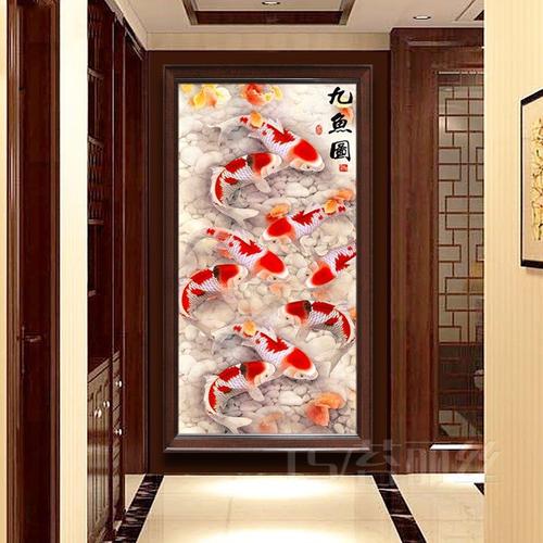 满钻鱼图现代客厅十字绣玄关砖石钻石