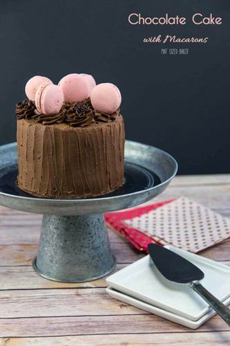 chocolate cake with macarons