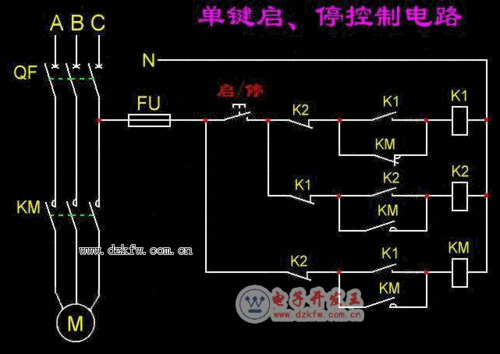 一键启停电路 一键启动停止电路图