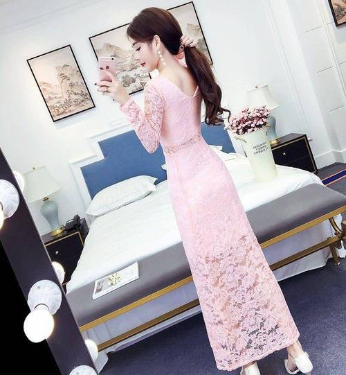 恒源祥名媛连衣裙2021秋夏新款性感a字修身长女装女生雷丝女士气质