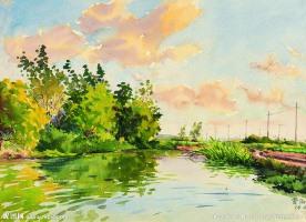 雷雨水彩画作品