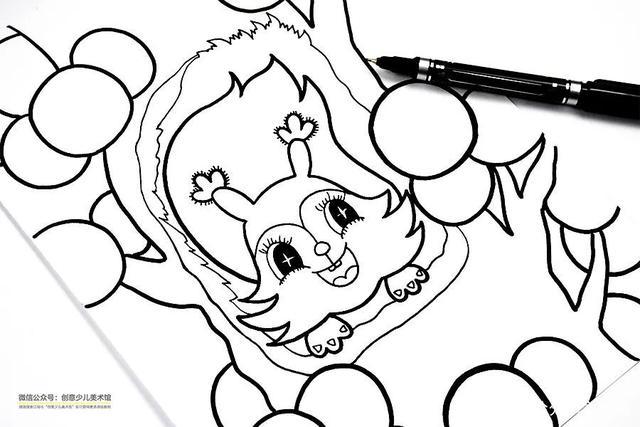 儿童画教程|儿童画中的色彩练习——藏在树洞中的小松鼠
