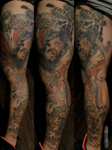 水墨钟馗纹身欣赏包腿纹身设计男4