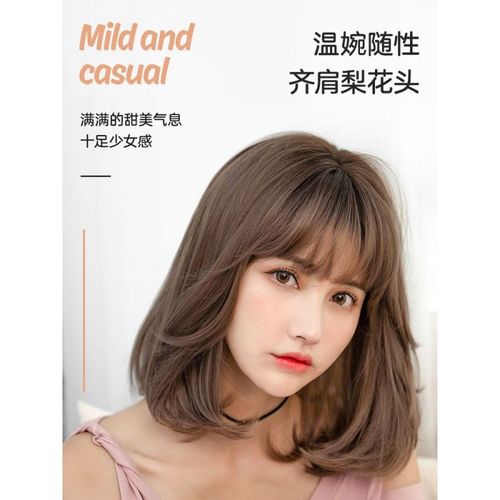 齐肩假发女短发微卷中长梨花烫短卷发圆脸自然气s质锁骨发型全头