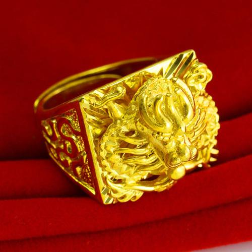 黄金戒指999足金男款男士大龙戒方戒胖人戒子首饰重大24k纯金
