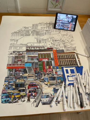 手绘|布达拉宫_手绘_布达拉宫_绘画_布达拉宫_风景画