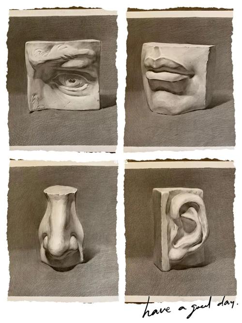 素描石膏五官素描头像鼻子耳朵眼睛嘴_素描_耳朵眼怎么样_绘画_头像