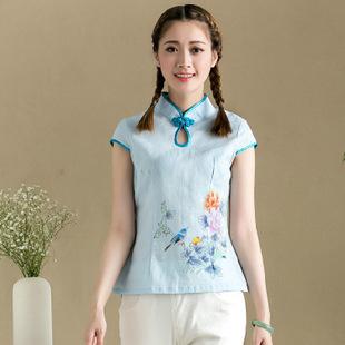 玺月棉麻原创文艺清新旗袍上衣 复古修身女装民族风中式唐装夏款