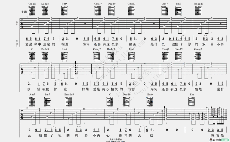 金玉良缘(大伟)吉他谱_曲谱_查字典简谱网