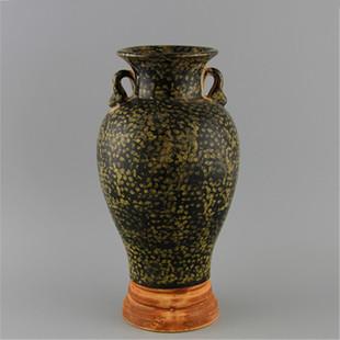 瓷器 做旧仿宋代古瓷器收藏古玩古董 宋代天目釉黄点满天星双耳鱼尾瓶
