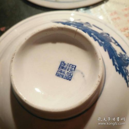 民俗旧物收藏――罗庄镇制造老青花瓷菜盘六个,大众牌