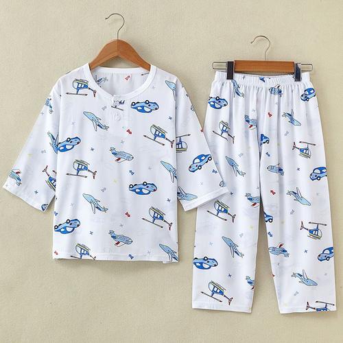 115岁夏季绵儿童睡衣套装棉男童女童小孩宝宝睡衣薄款家居服臻涩视频