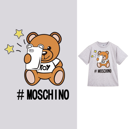 卡通熊潮牌字母moschino印花矢量图服装裁片t恤烫图印花花型素材