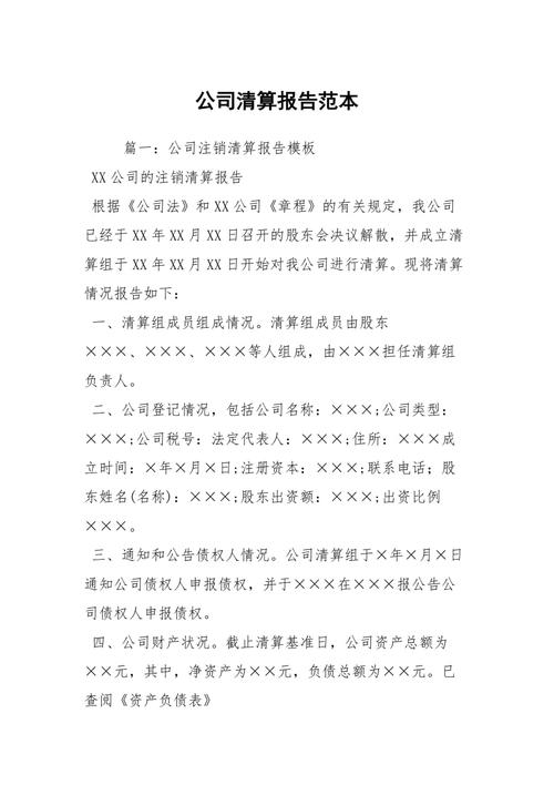 公司清算报告范本