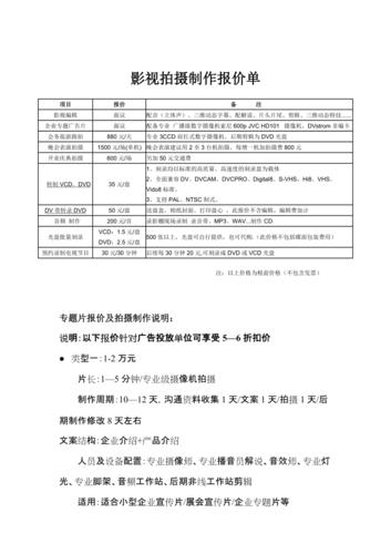 影视拍摄制作报价单