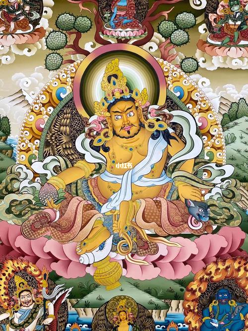 唐卡 黄财神 手绘 唐卡_手绘_尼泊尔_唐卡_文化_绘画