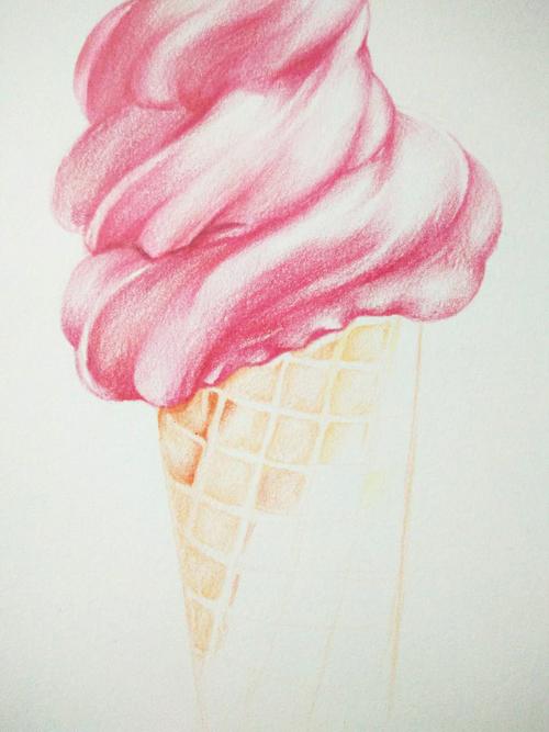 草莓冰激凌彩铅手绘小教程