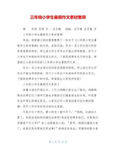 三年级小学生暑假作文素材集锦.pdf 13页