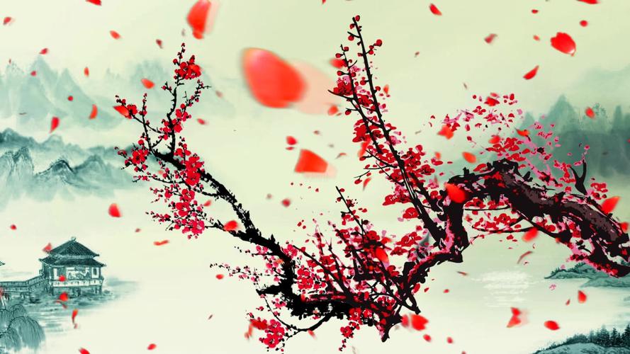中国风水墨山水梅花三弄歌曲舞蹈背景舞美2_1920x1080