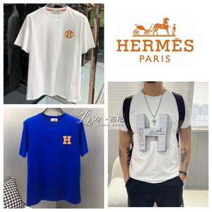 hermes/爱马仕 22新款h字母logo短袖 战马机器人印花t恤男女同款