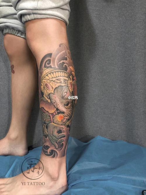小腿新传统象神纹身_纹身_美妆_彩妆_彩妆其他
