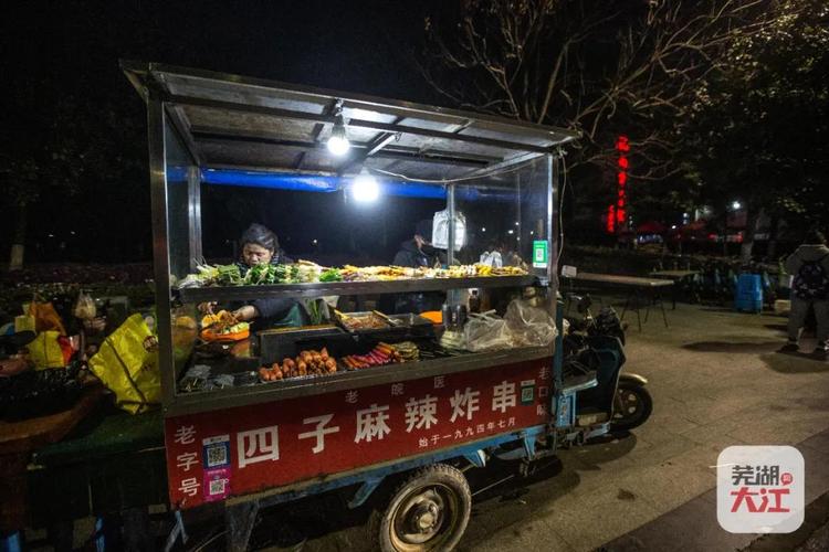 仅一辆三轮车大小,粗略估计大概有五十来种品类的炸串,只有一张餐桌