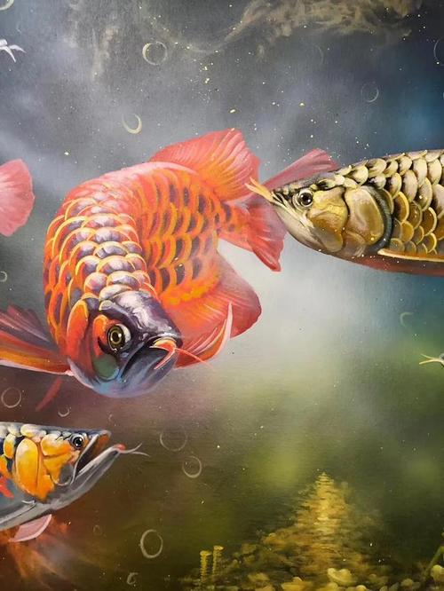 写实龙鱼油画作品 尺寸240x120cm