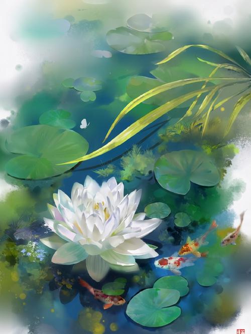 板绘水彩~夏日映荷花绘画