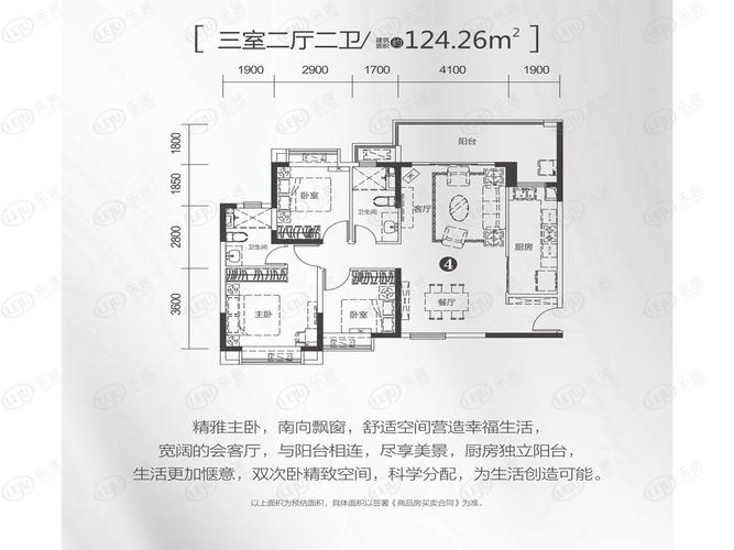 潜江恒大名都规划主力户型为124.26~138.79㎡平米