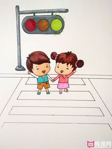 小朋友过斑马线简笔画,小学生过马路的简笔画